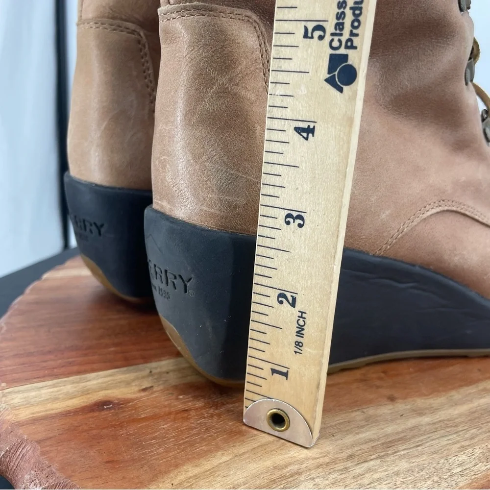 Sperry Luca Peak Tan brown suede leather fur lined wedge hiking‎ boot Sz 10